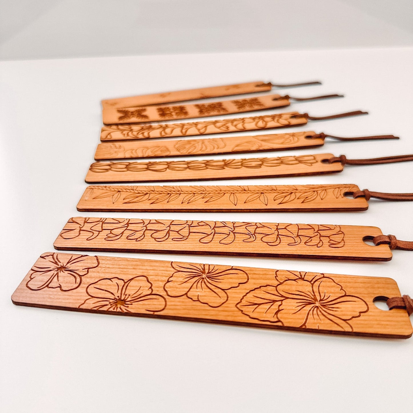Engraved Wooden Bookmarks – Hawaiian Floral Collection