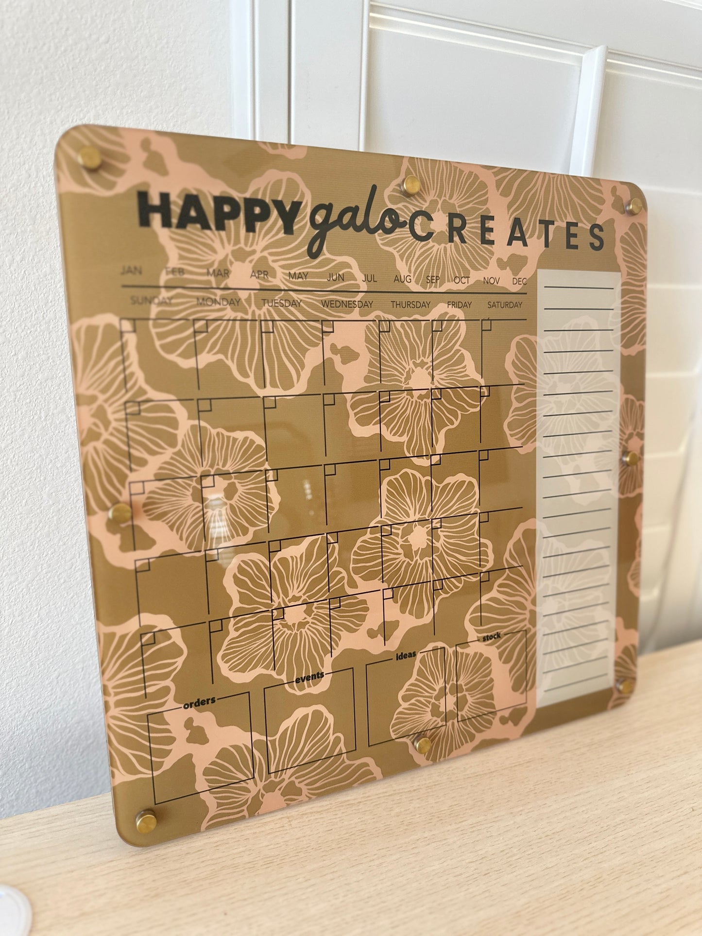 Custom Dry Erase Monthly Planner Board – Floral Acrylic Design