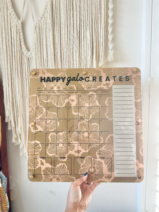 Custom Dry Erase Monthly Planner Board – Floral Acrylic Design