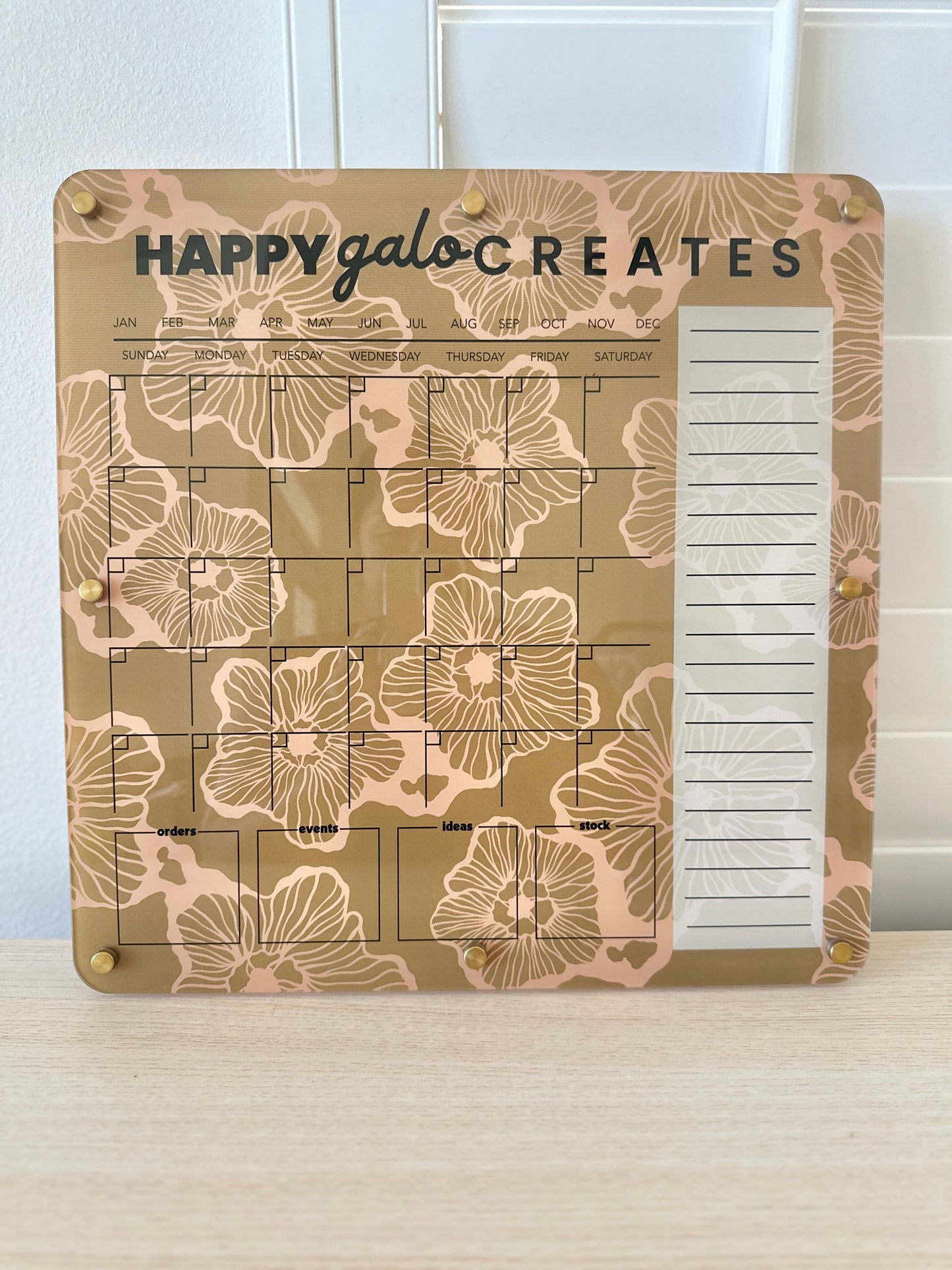Custom Dry Erase Monthly Planner Board – Floral Acrylic Design