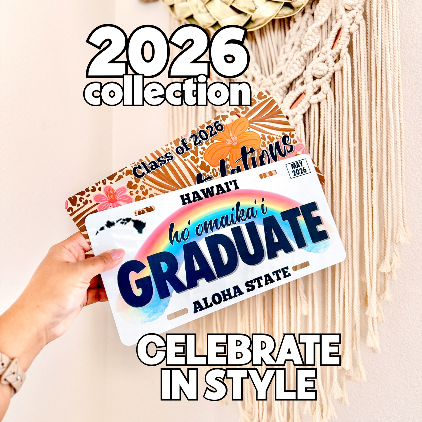 Lei Palaka Pattern Graduation License Plate Sign – Class of 2026 (Personalized Name)
