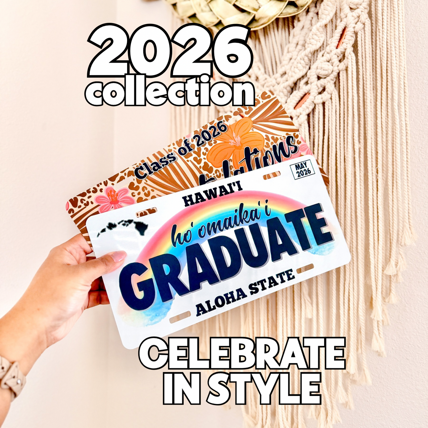 Congratulations Graduate License Plate Sign – Hibiscus Leopard | Class of 2026 (Personalized Name)