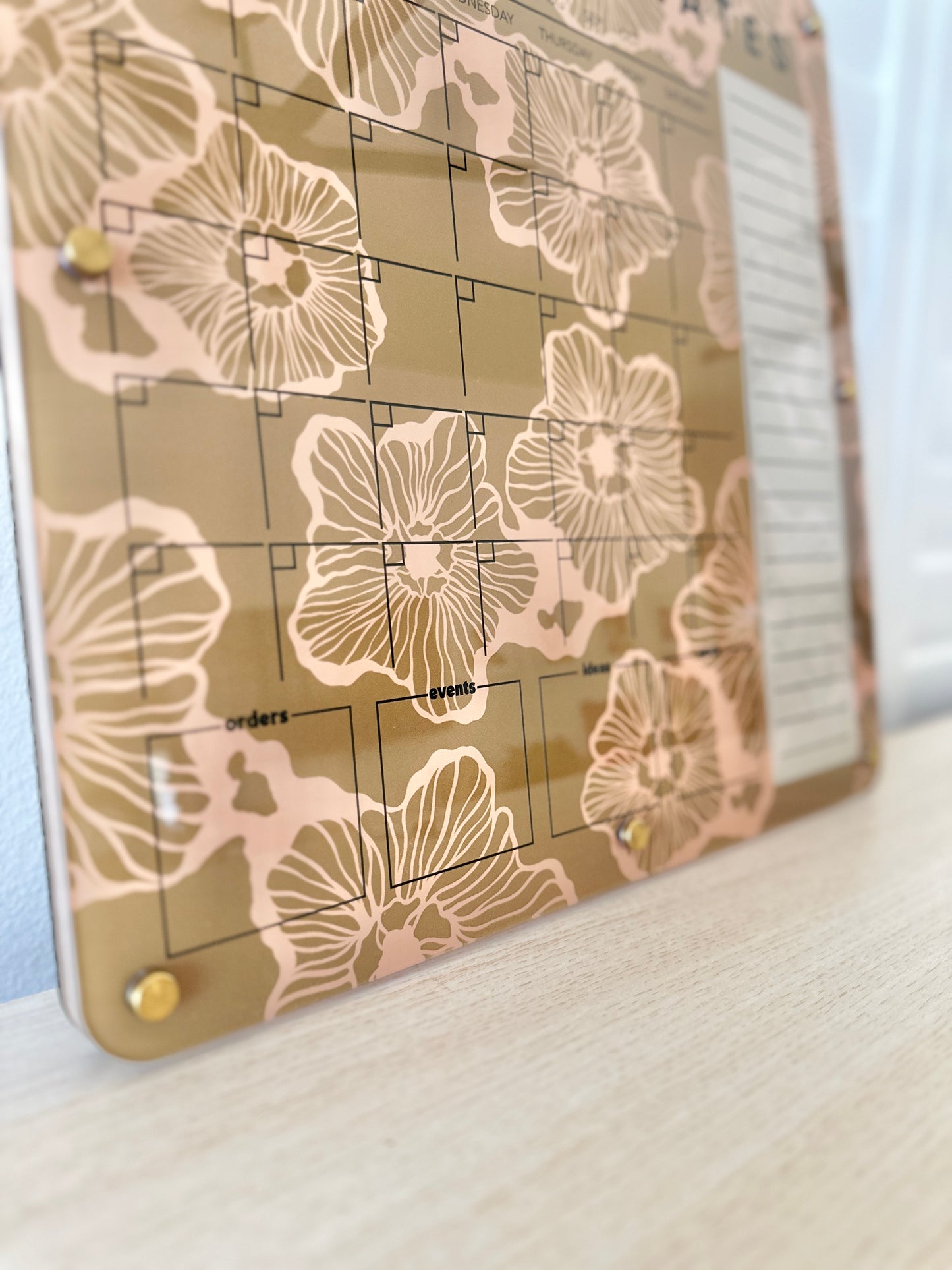 Custom Dry Erase Monthly Planner Board – Floral Acrylic Design