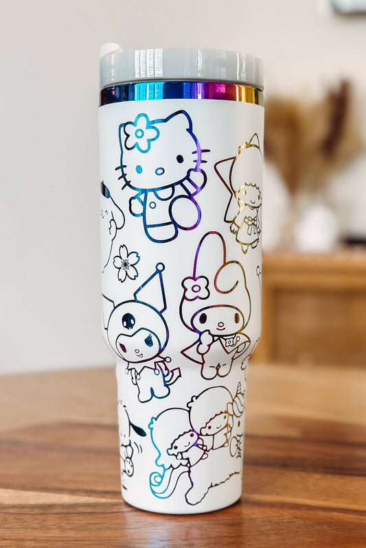 40oz White Rainbow Sanrio - Hello Kitty - Kuromi -  Engrave
