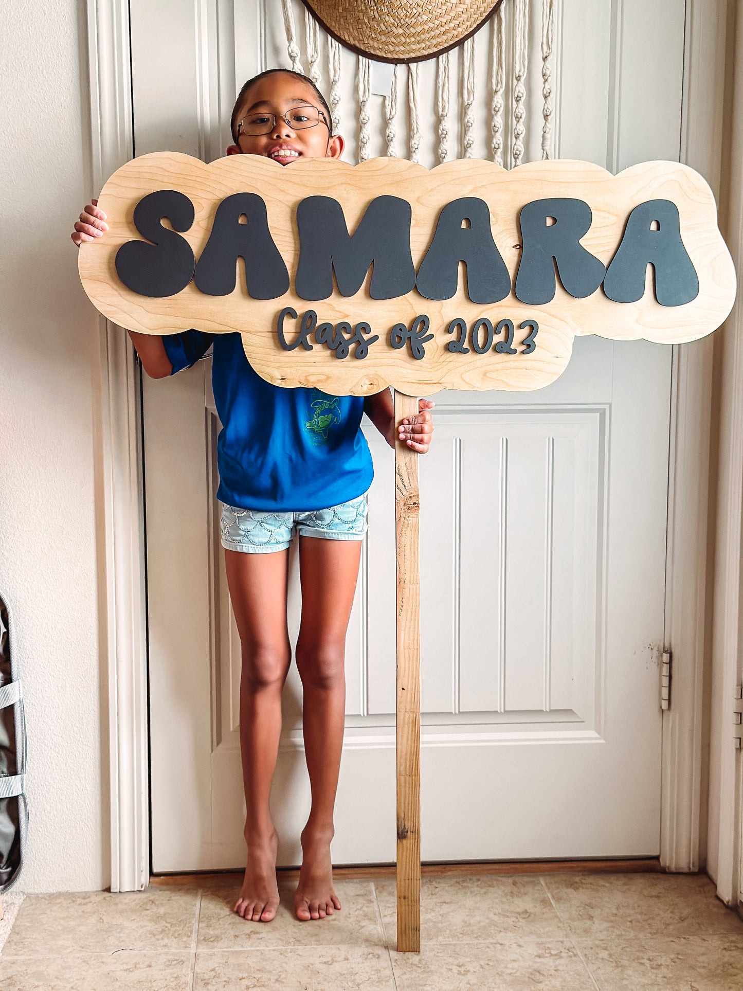 Double Layer Wooden Graduation Sign with Handle