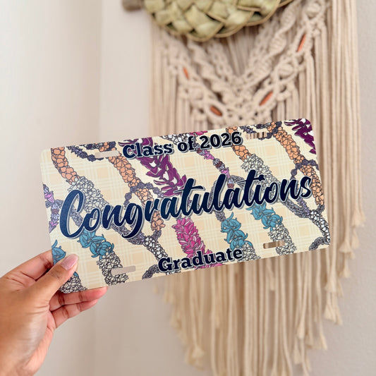 Lei Pattern Graduation License Plate Sign – Class of 2026 (Personalized Name)