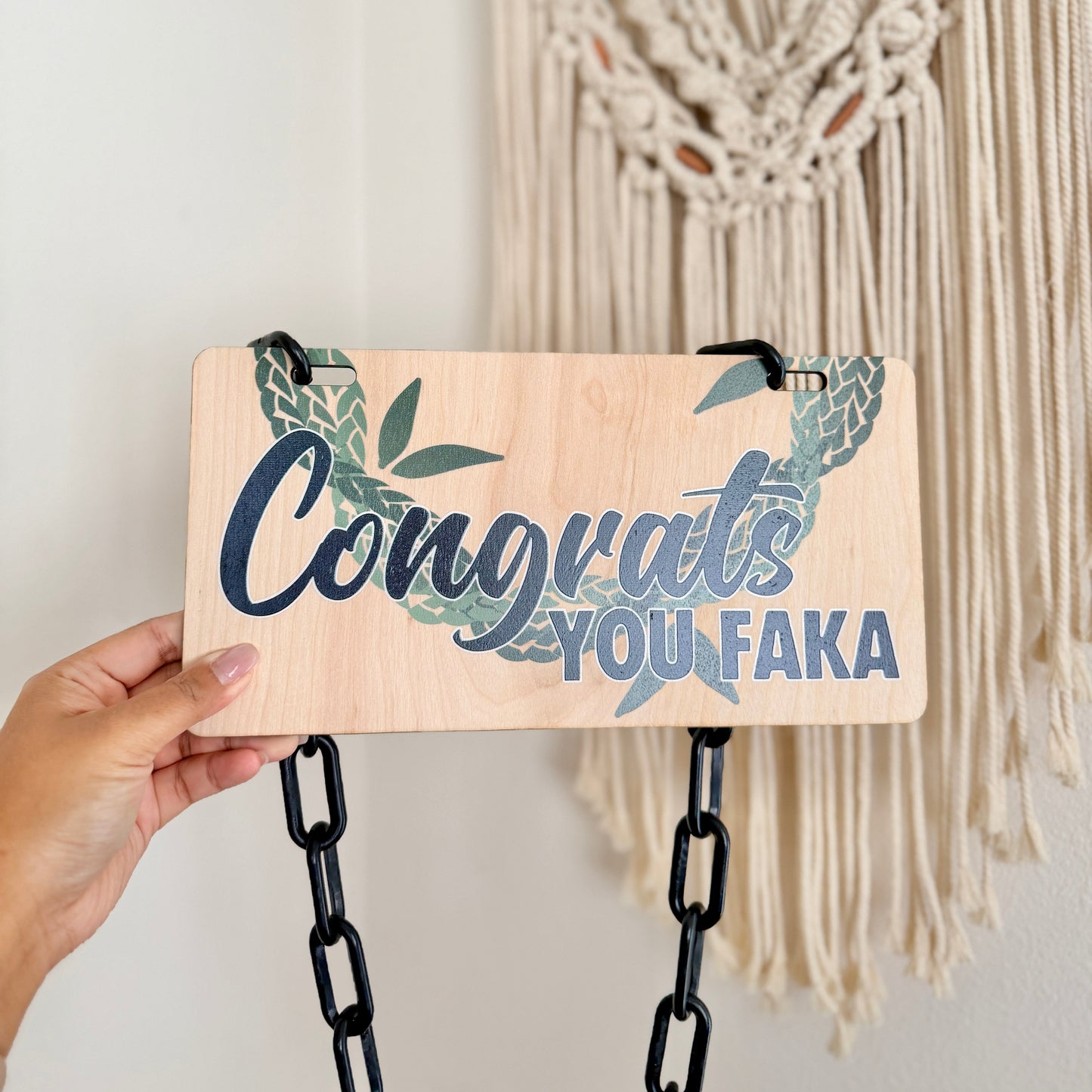 Congrats You Faka Wood Chain Lei – Funny Graduation Gift