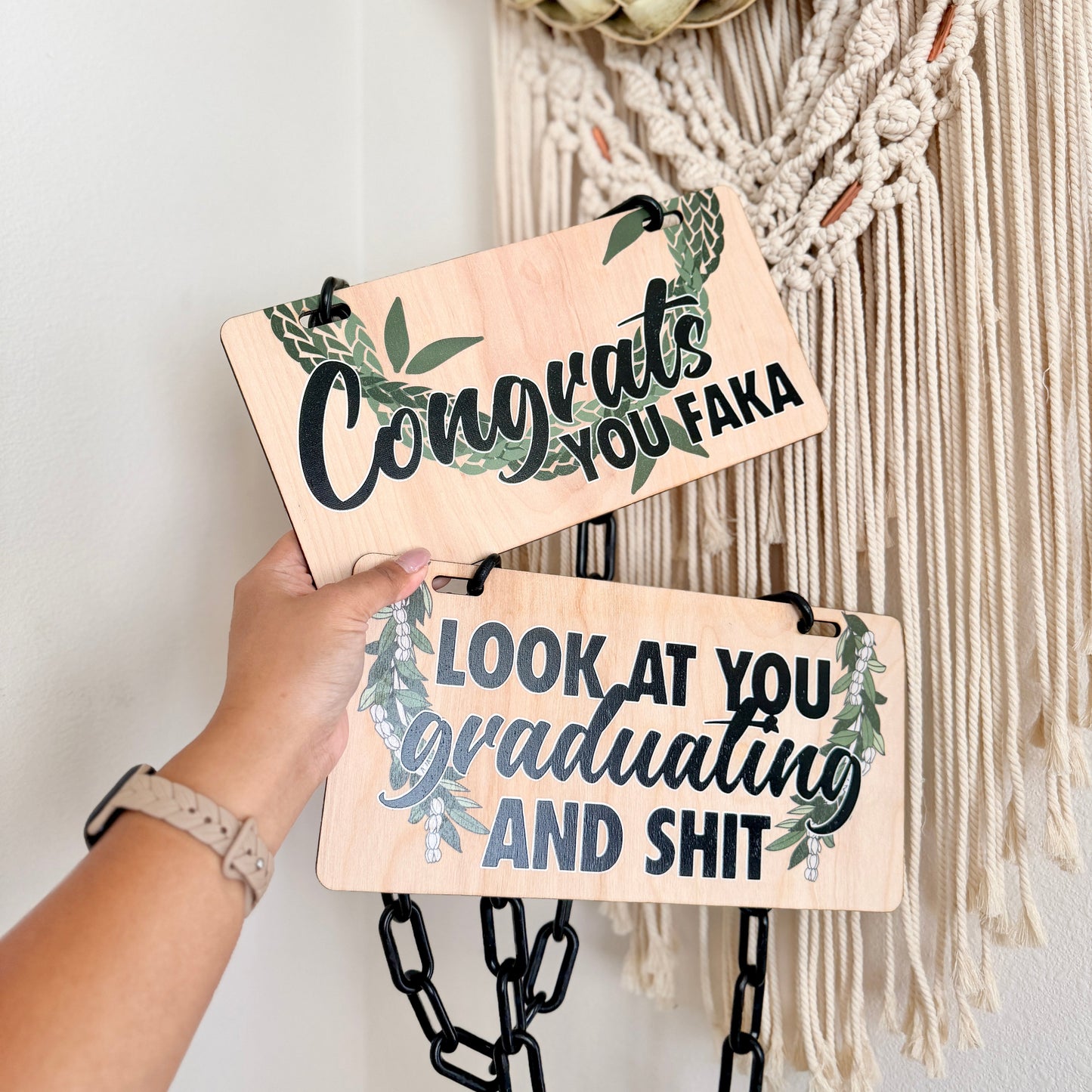 Congrats You Faka Wood Chain Lei – Funny Graduation Gift