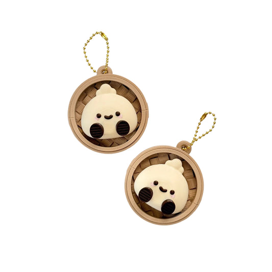 Kawaii Bao Bun Fidget Clicker Keychain — Dim Sum Steamer Basket Clicker Toy | Cute Food Accessory