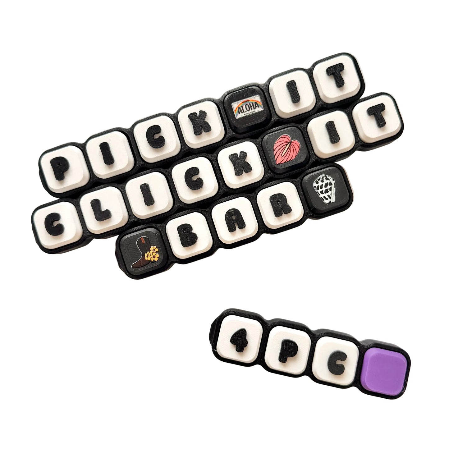 Pick It Click It Bar — 4-Piece Customizable Clicker Set | Choose Your Own Custom Printed Tiles | DIY Fidget Bar