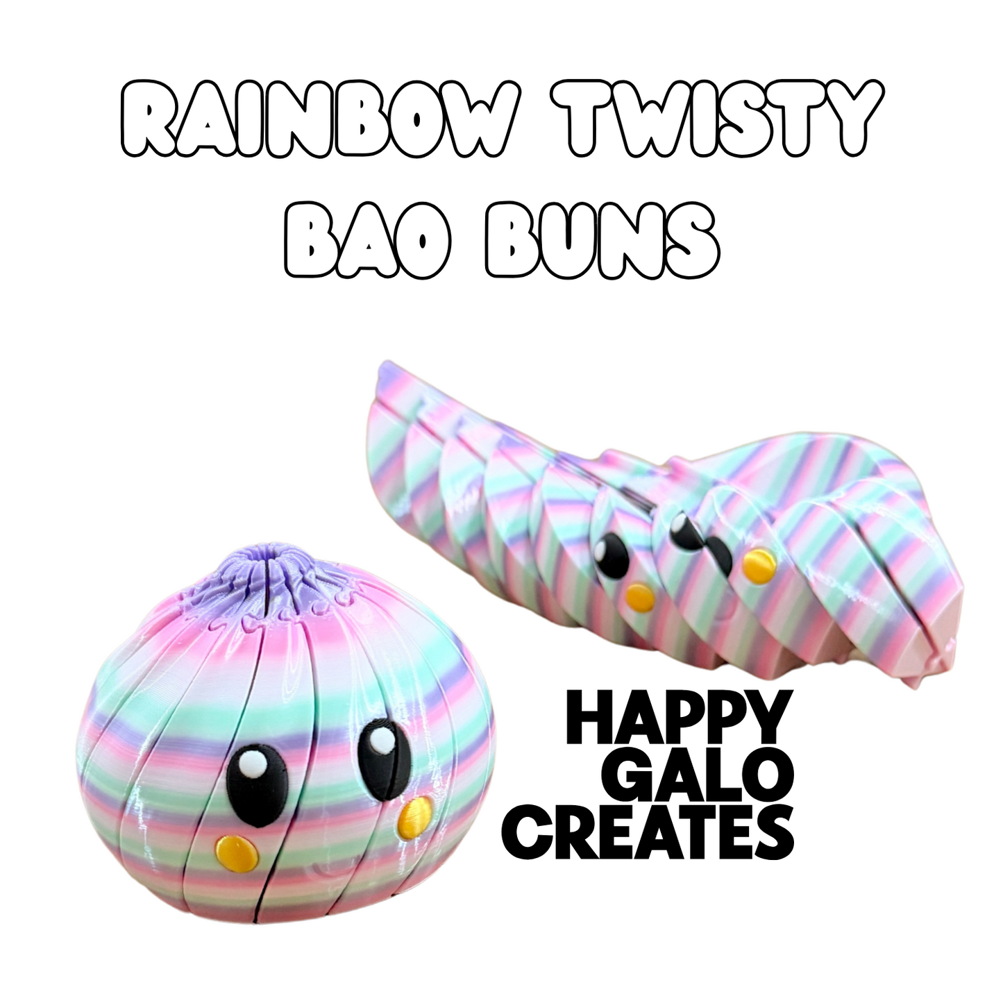 Rainbow Twisty Bao Bun — Kawaii Fidget Toy | Uncoiling Worm Fidget | Happy Galo Creates