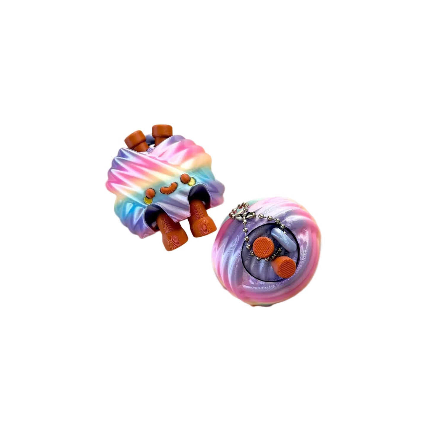 Rainbow Yarn Ball Fidget Clicker Keychain — Kawaii Pastel Clicker Toy with Knitting Needles